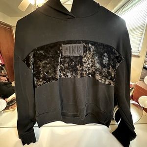 PINK velvet cropped hoodie